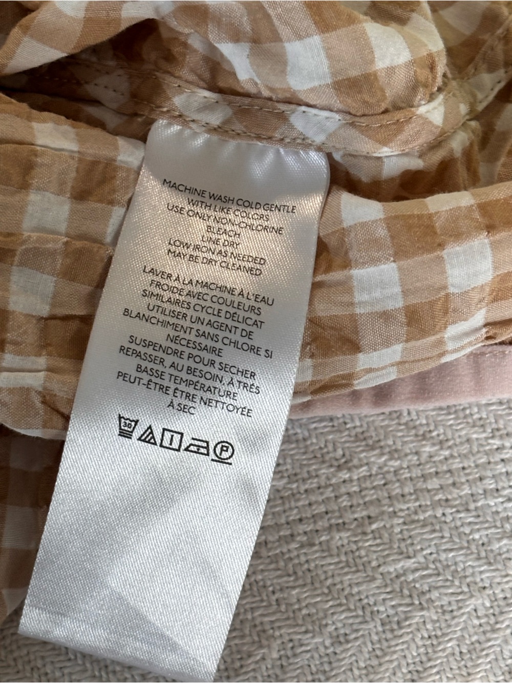 Anthropologie Tan and White Gingham Cap-Sleeve Button-Down Top - Picture 9 of 11